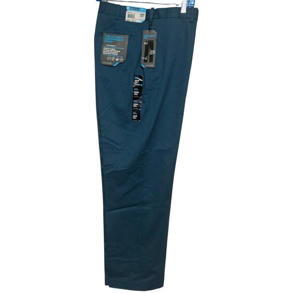Savane Men's The Ultimate Performance Chino Flat Front Blue Real Teal Size 38/32 - Picture 3 of 8